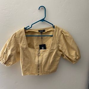 NWT MISSGUIDED YELLOW DENIM ZIP TOP US 6